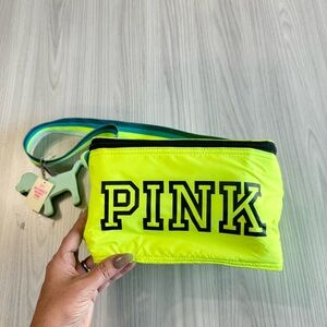 NWT Victoria’s Secret Pink Cooler/Lunchbox with Dog Keychain in Neon Yellow